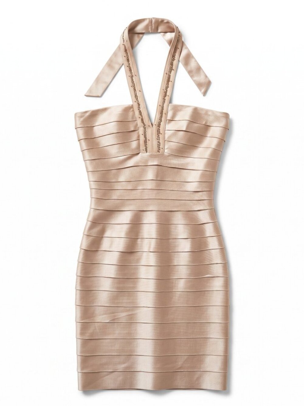 NWT BCBGMaxAzria Champagne Bodycon Cocktail Mini Dress Size 8